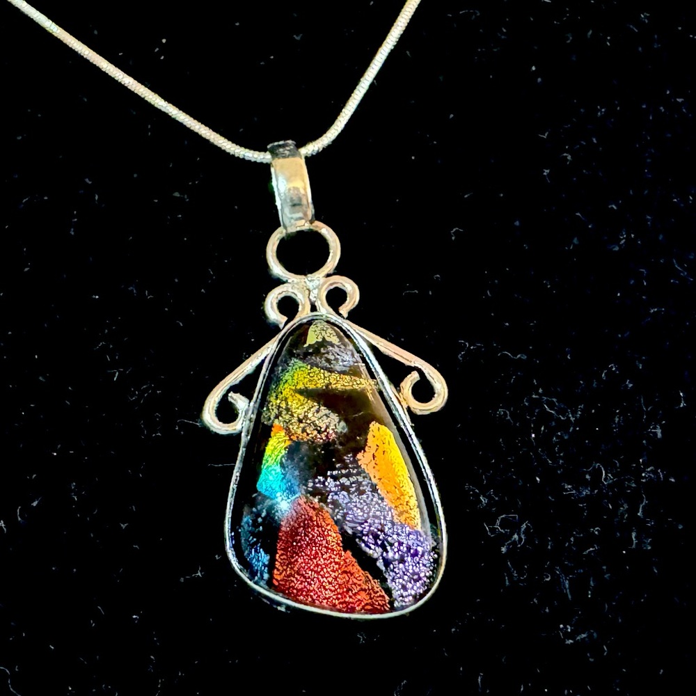 DICHROIC GLASS PENDANT 925 SP| GEMSTONE NECKLACE